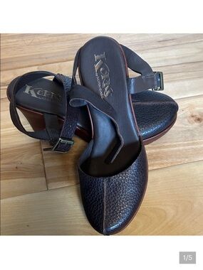 Kork-Ease Black/Brown Leather Slip-On Mules